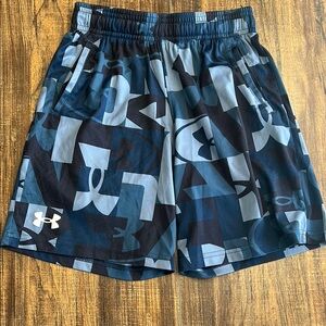 Under Armour Blue and Black Athletic Shorts with Geometric Design